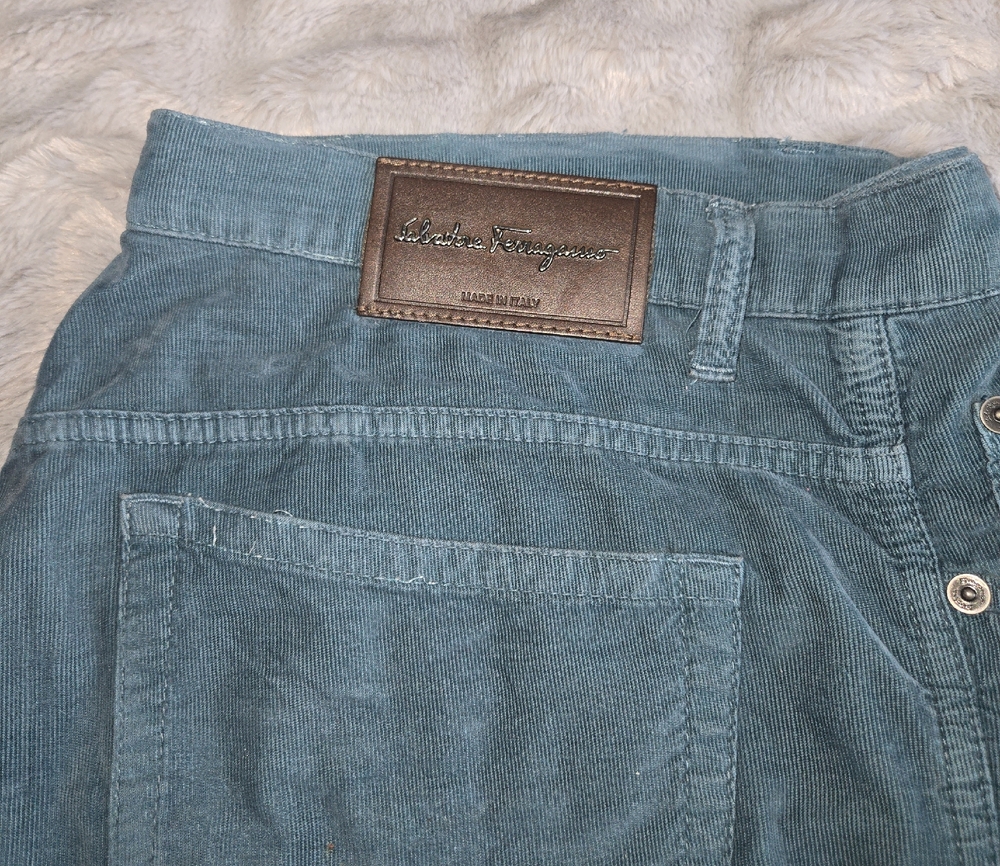 Salvatore Ferragamo Teal Corduroy Men Jeans